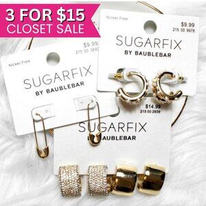 Baublebar Earrings Set 4 Pairs of Gold Hoops Pearl Huggies Retro Safety Pin‎